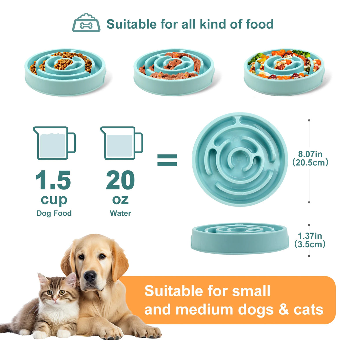 Gamelle anti-glouton pour chien Pawtiko - dimensions