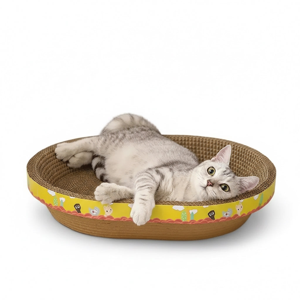 Griffoir compact pour chat Pawtiko - modèle souris et jaune
